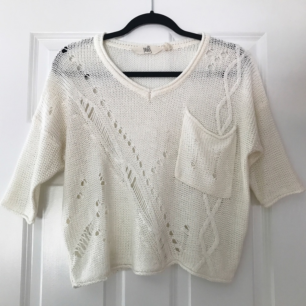 Black Poppy Cropped White Sweater